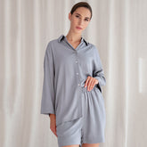 Fashion High-Elastic Silk Pyjama Set – Three-Quarter Sleeve & Shorts - NOIRPYJAMA